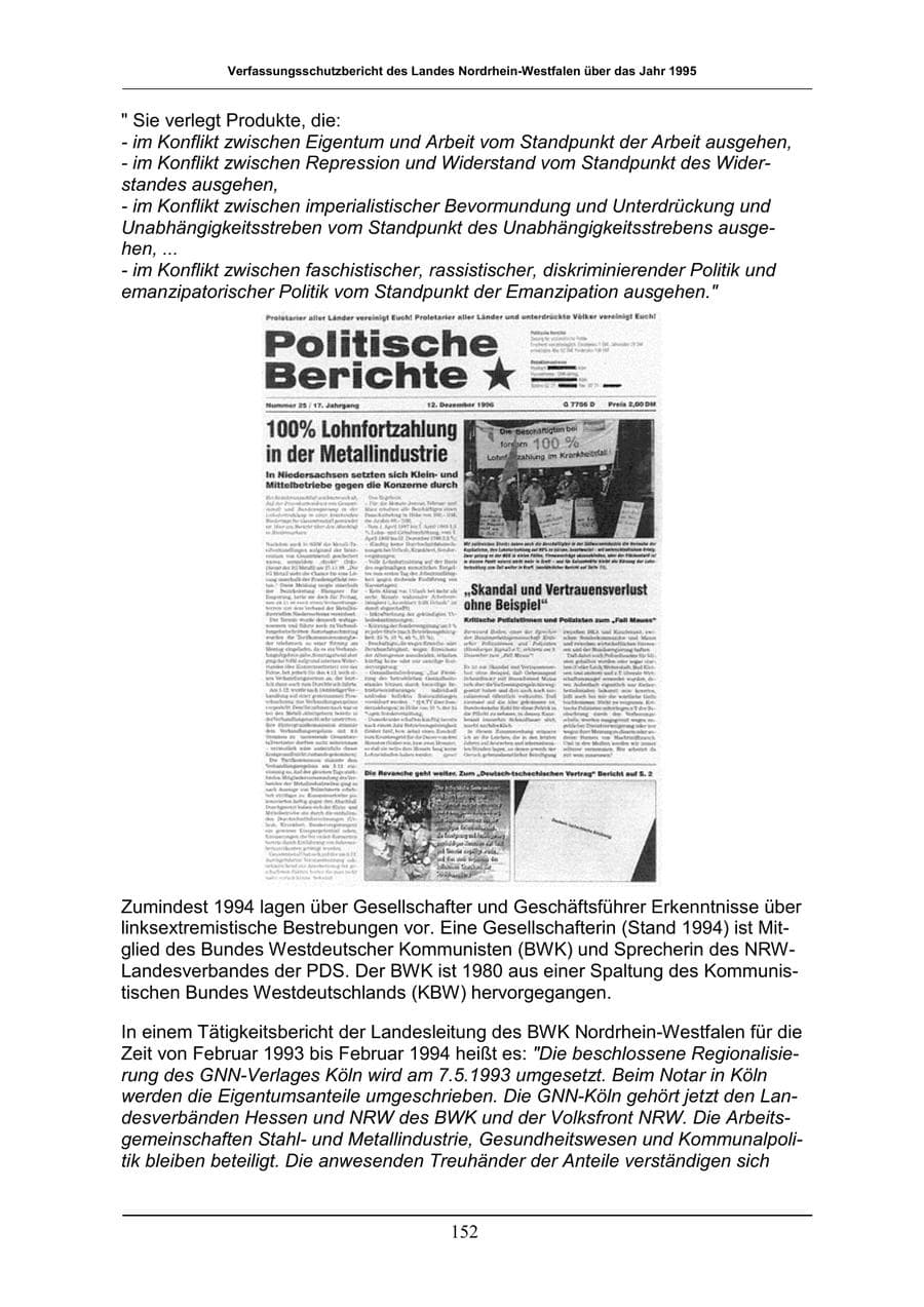 Seite 152 des Verfassungsschutzbericht 1996 Nordrhein-Westfalen