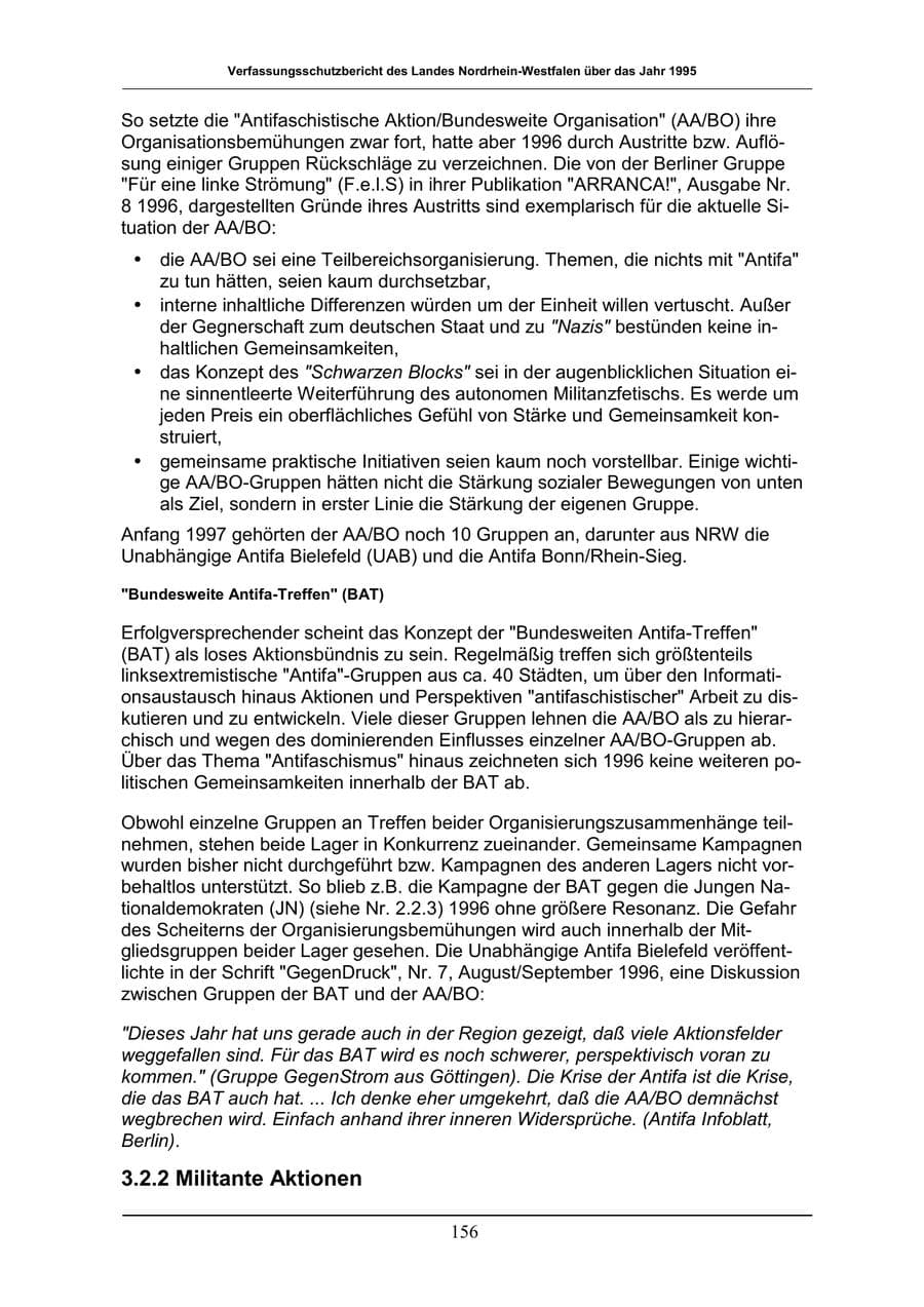 Seite 156 des Verfassungsschutzbericht 1996 Nordrhein-Westfalen