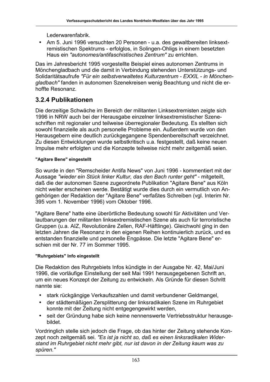 Seite 163 des Verfassungsschutzbericht 1996 Nordrhein-Westfalen