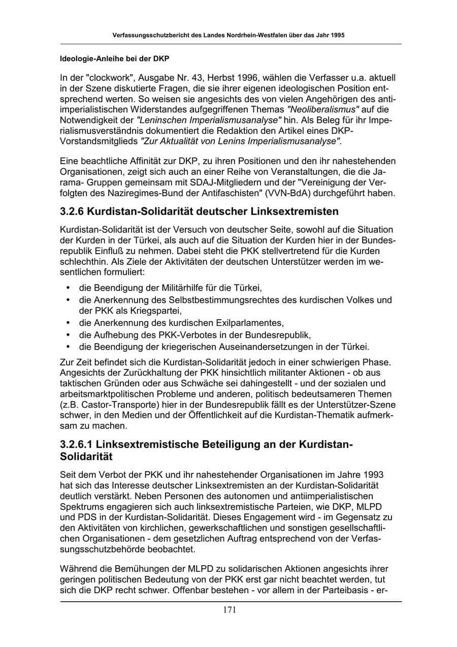 Seite 171 des Verfassungsschutzbericht 1996 Nordrhein-Westfalen