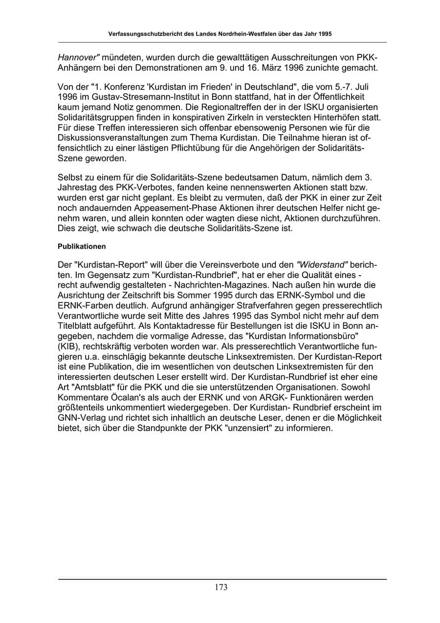 Seite 173 des Verfassungsschutzbericht 1996 Nordrhein-Westfalen