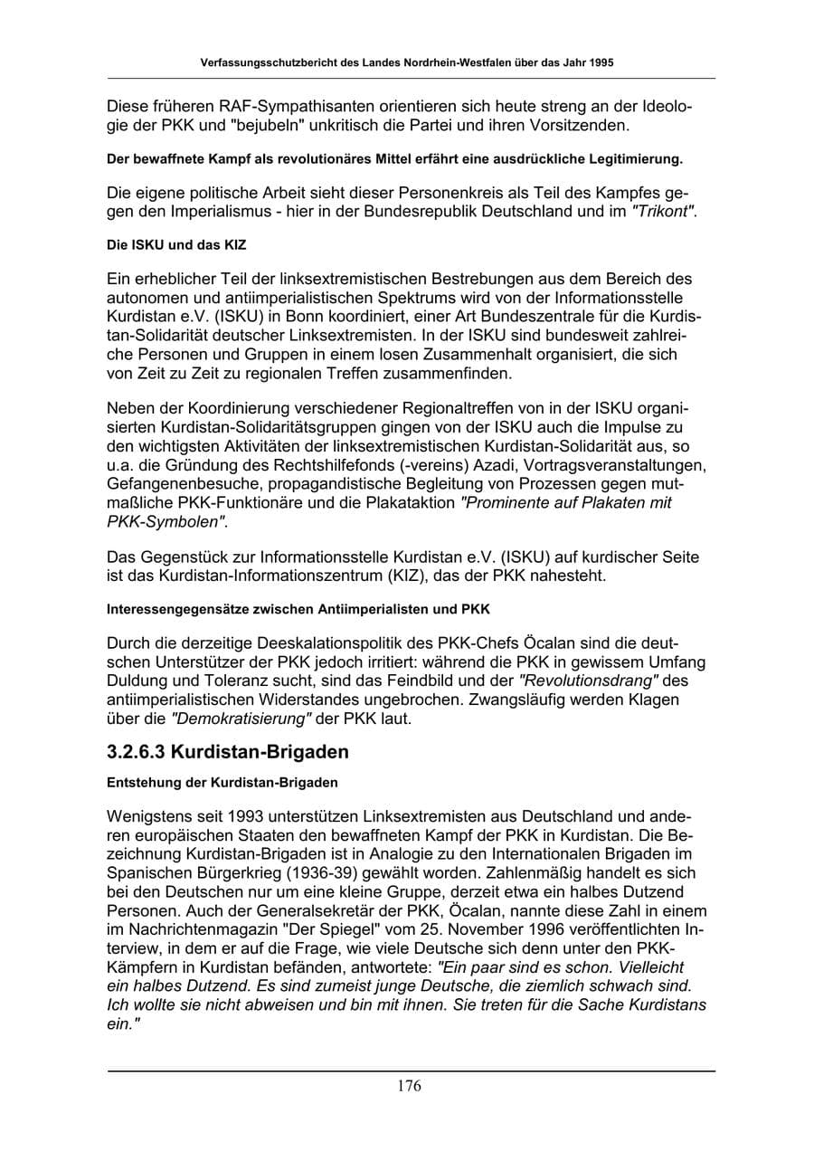 Seite 176 des Verfassungsschutzbericht 1996 Nordrhein-Westfalen