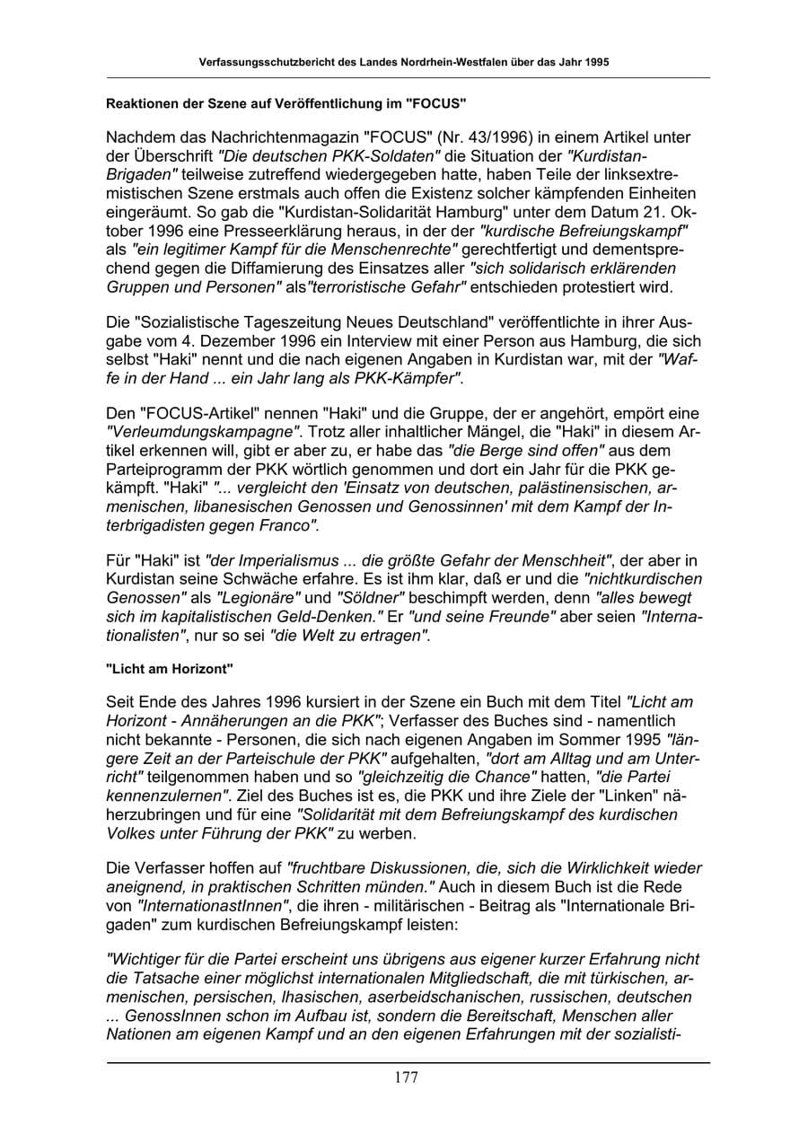 Seite 177 des Verfassungsschutzbericht 1996 Nordrhein-Westfalen