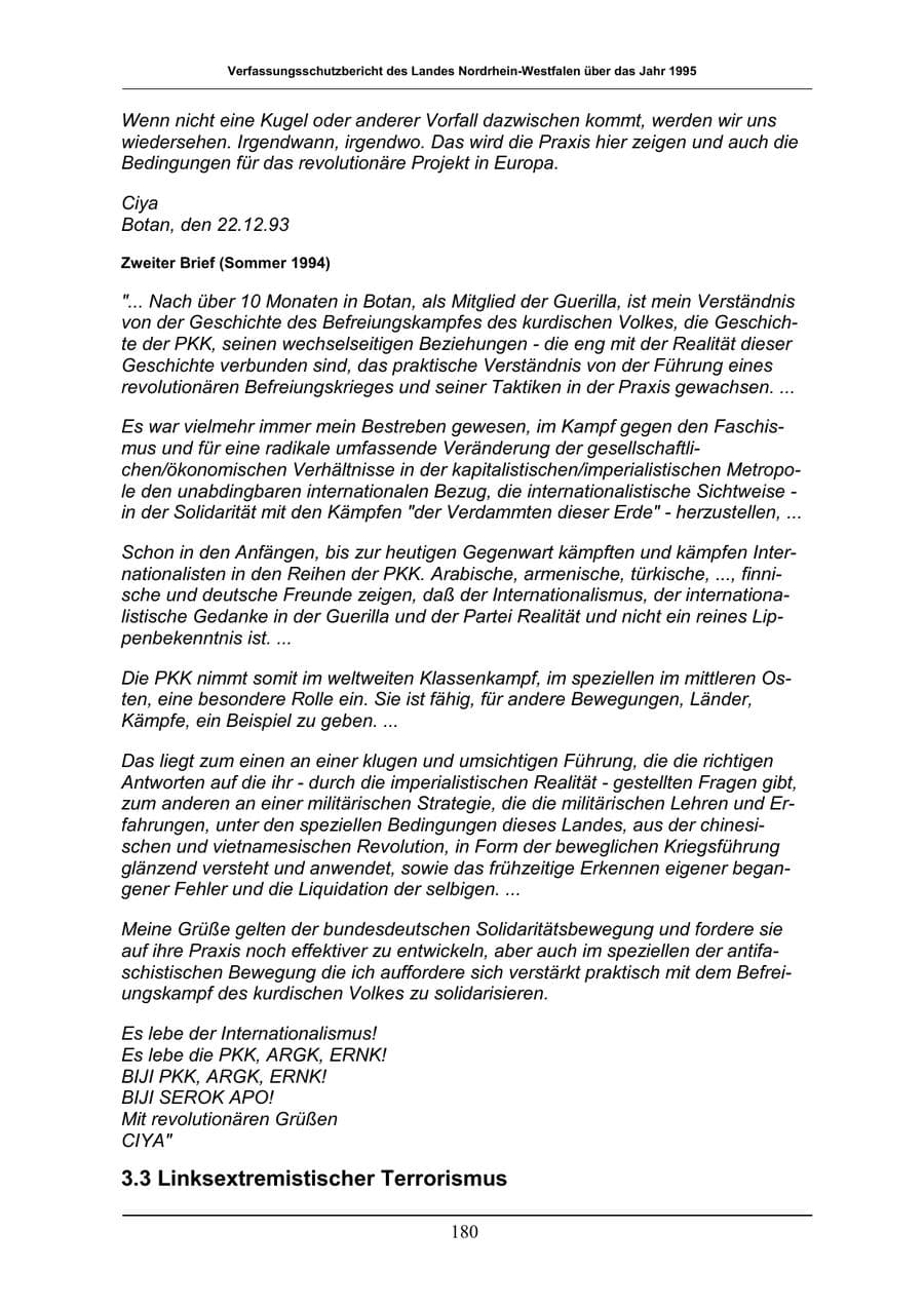 Seite 180 des Verfassungsschutzbericht 1996 Nordrhein-Westfalen