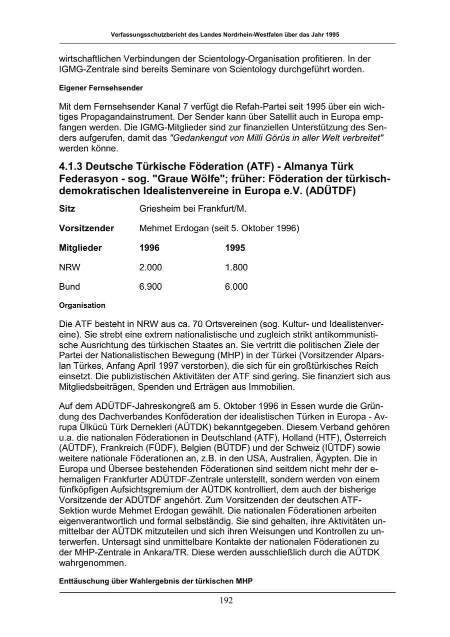 Seite 192 des Verfassungsschutzbericht 1996 Nordrhein-Westfalen