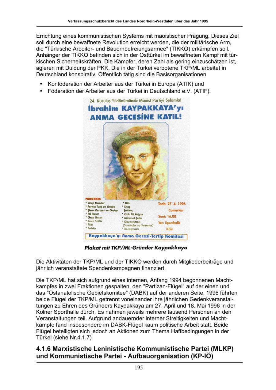 Seite 195 des Verfassungsschutzbericht 1996 Nordrhein-Westfalen
