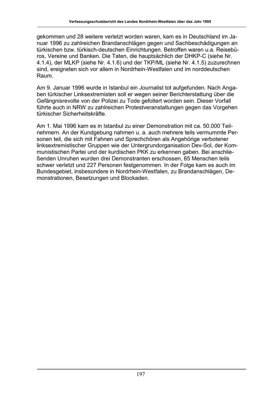 Seite 197 des Verfassungsschutzbericht 1996 Nordrhein-Westfalen