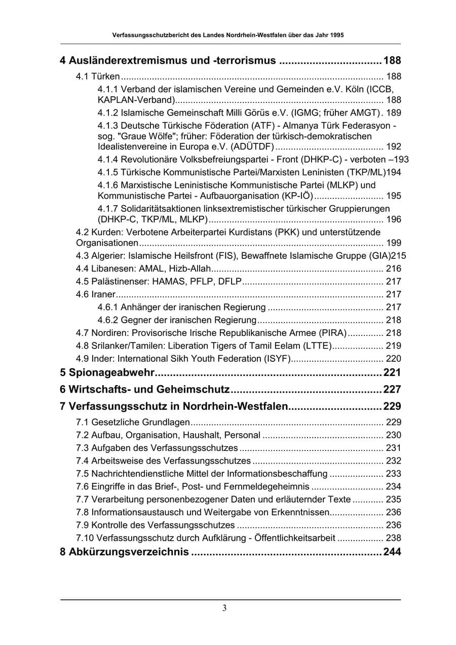 Seite 3 des Verfassungsschutzbericht 1996 Nordrhein-Westfalen