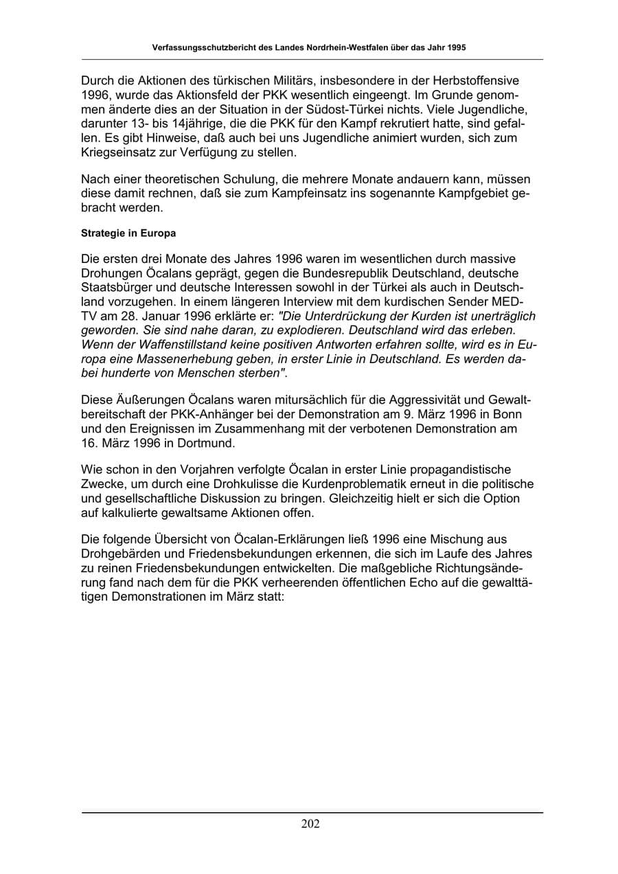Seite 202 des Verfassungsschutzbericht 1996 Nordrhein-Westfalen