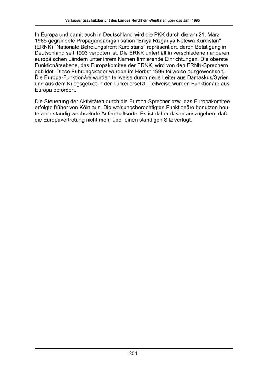 Seite 204 des Verfassungsschutzbericht 1996 Nordrhein-Westfalen