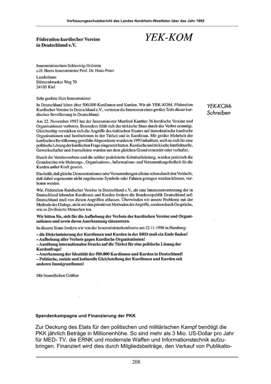 Seite 208 des Verfassungsschutzbericht 1996 Nordrhein-Westfalen