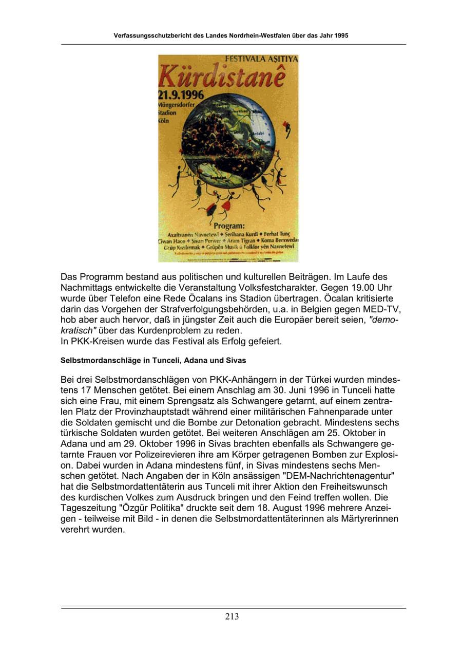Seite 213 des Verfassungsschutzbericht 1996 Nordrhein-Westfalen