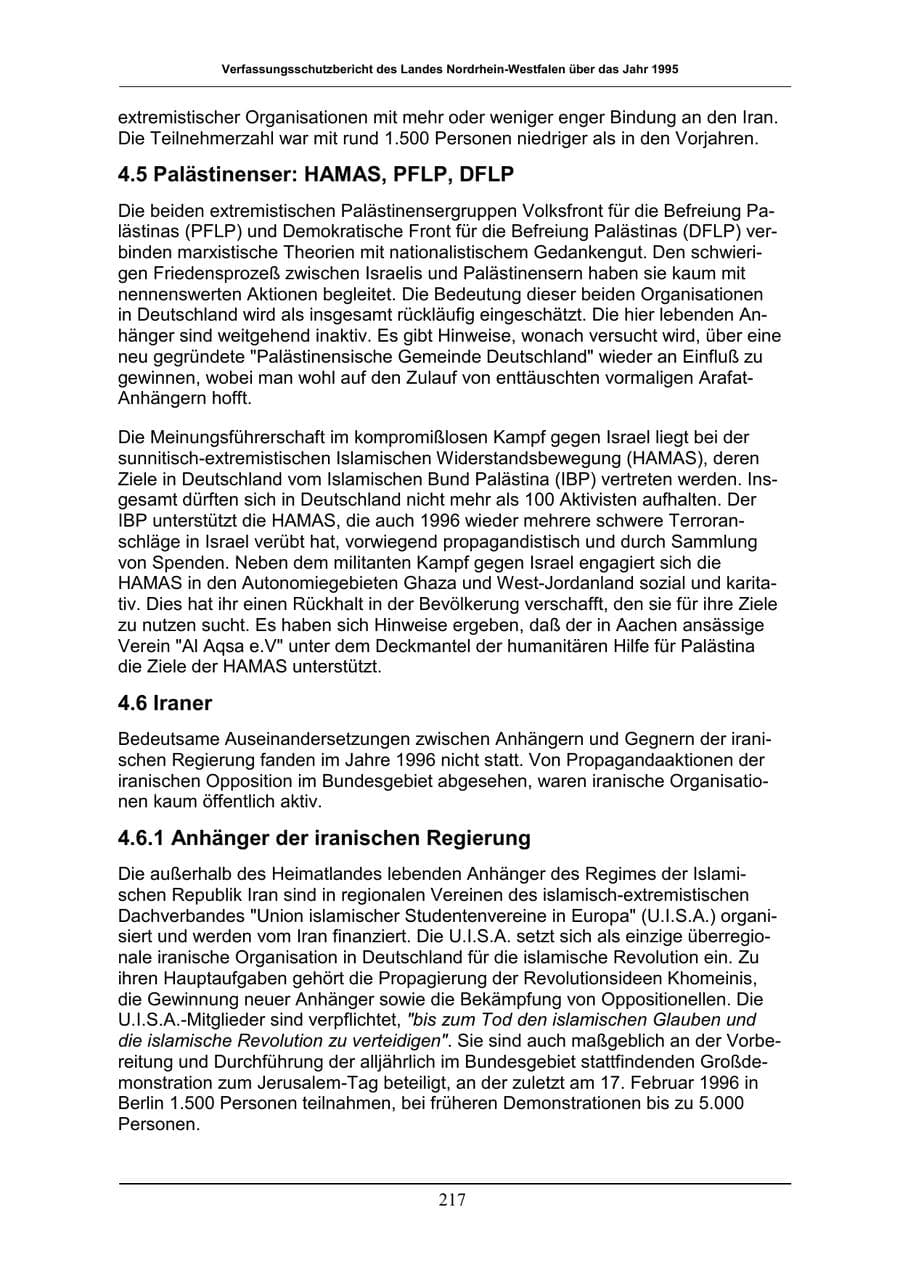 Seite 217 des Verfassungsschutzbericht 1996 Nordrhein-Westfalen