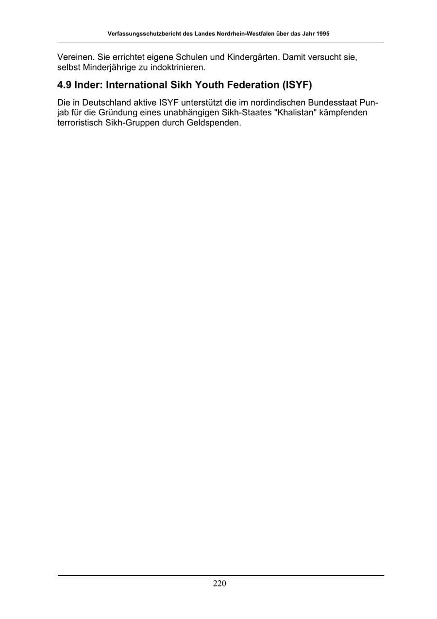 Seite 220 des Verfassungsschutzbericht 1996 Nordrhein-Westfalen