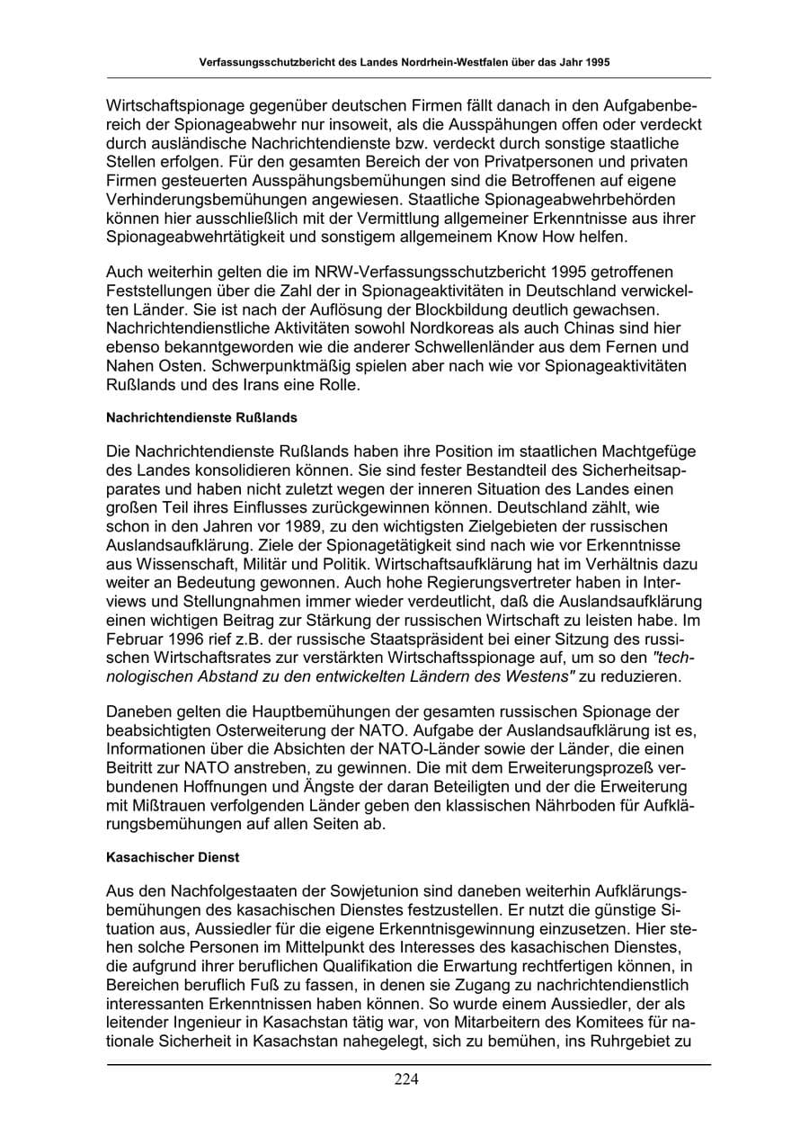 Seite 224 des Verfassungsschutzbericht 1996 Nordrhein-Westfalen