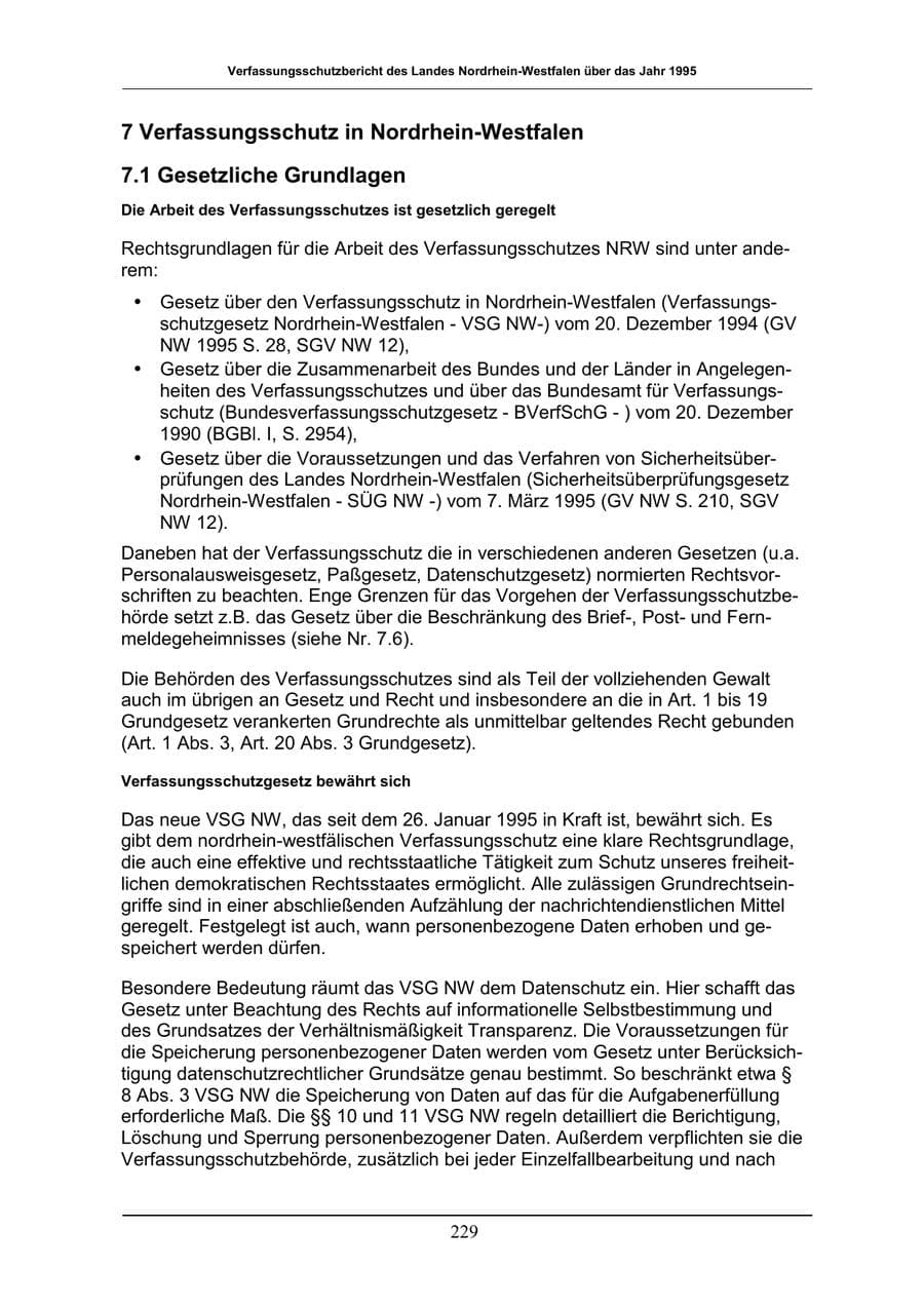 Seite 229 des Verfassungsschutzbericht 1996 Nordrhein-Westfalen