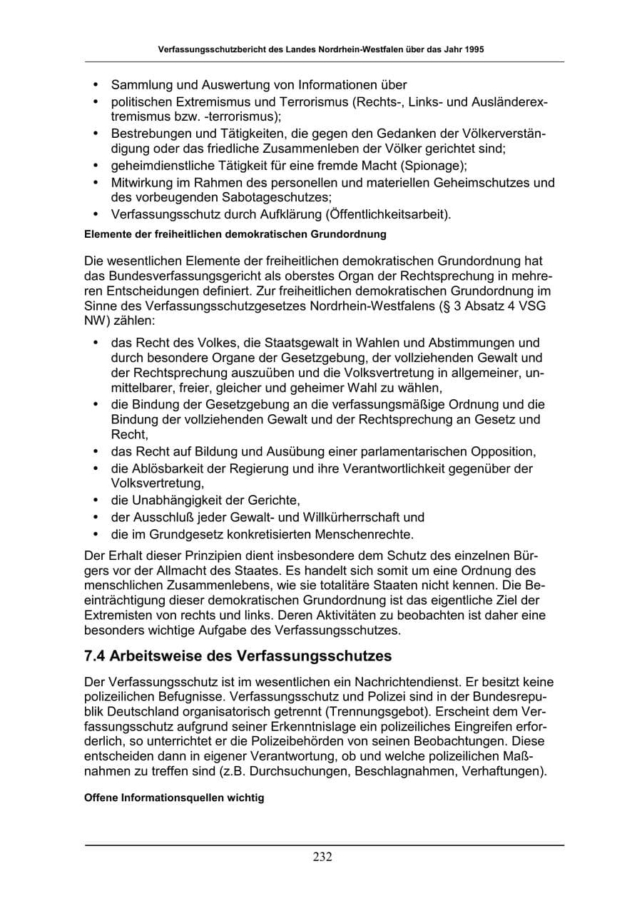 Seite 232 des Verfassungsschutzbericht 1996 Nordrhein-Westfalen