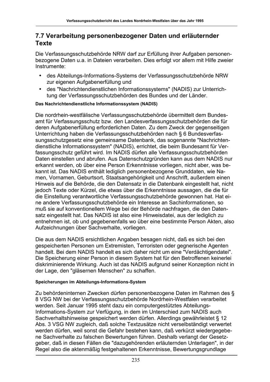 Seite 235 des Verfassungsschutzbericht 1996 Nordrhein-Westfalen