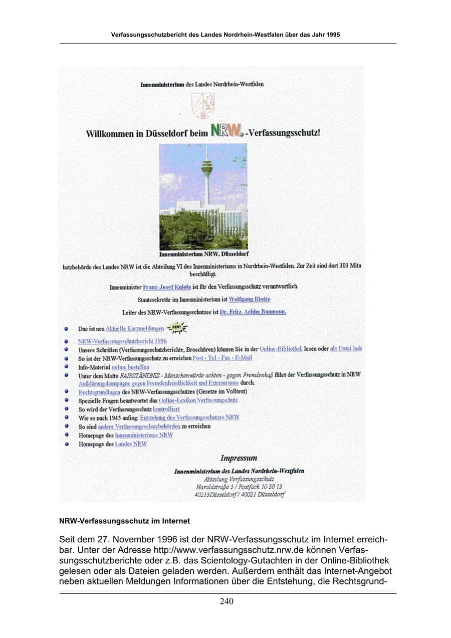 Seite 240 des Verfassungsschutzbericht 1996 Nordrhein-Westfalen
