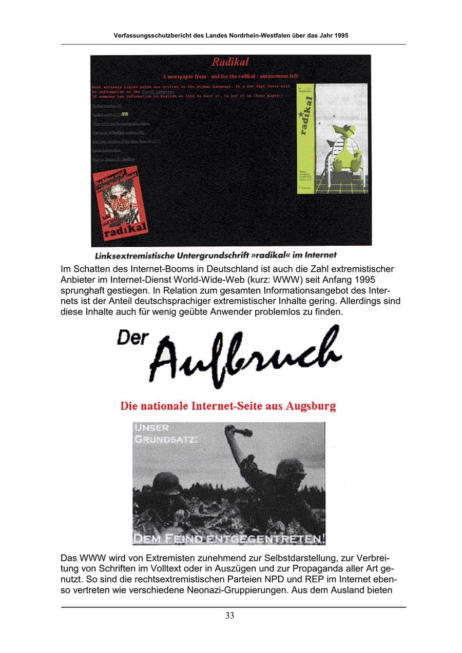 Seite 33 des Verfassungsschutzbericht 1996 Nordrhein-Westfalen