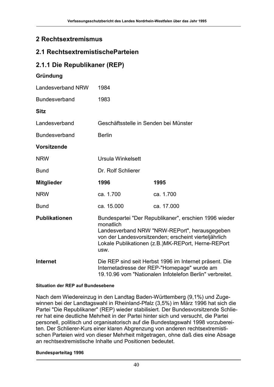 Seite 40 des Verfassungsschutzbericht 1996 Nordrhein-Westfalen
