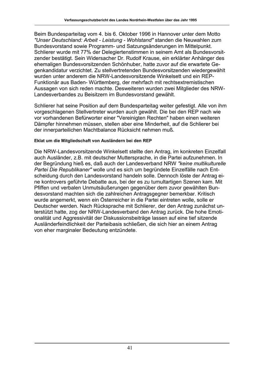 Seite 41 des Verfassungsschutzbericht 1996 Nordrhein-Westfalen