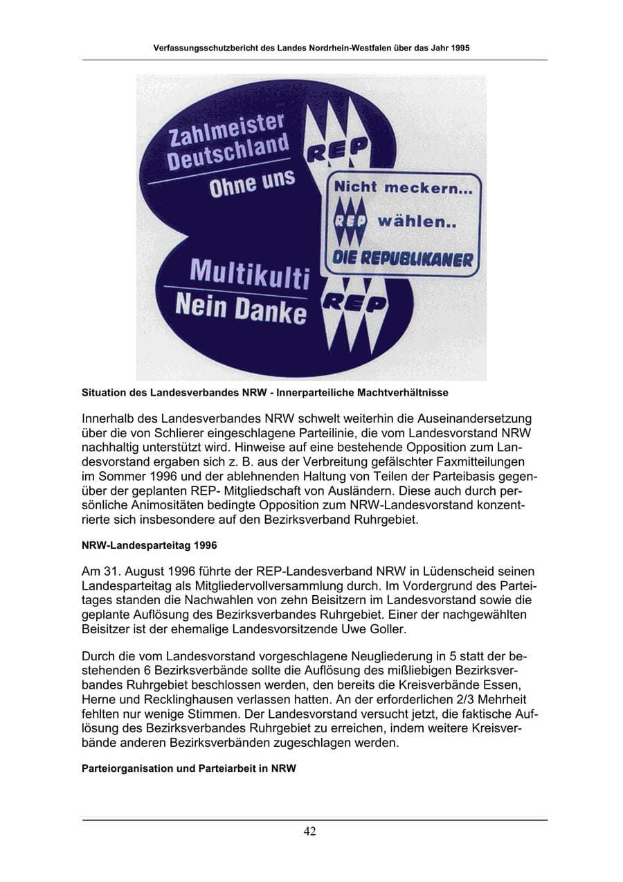Seite 42 des Verfassungsschutzbericht 1996 Nordrhein-Westfalen