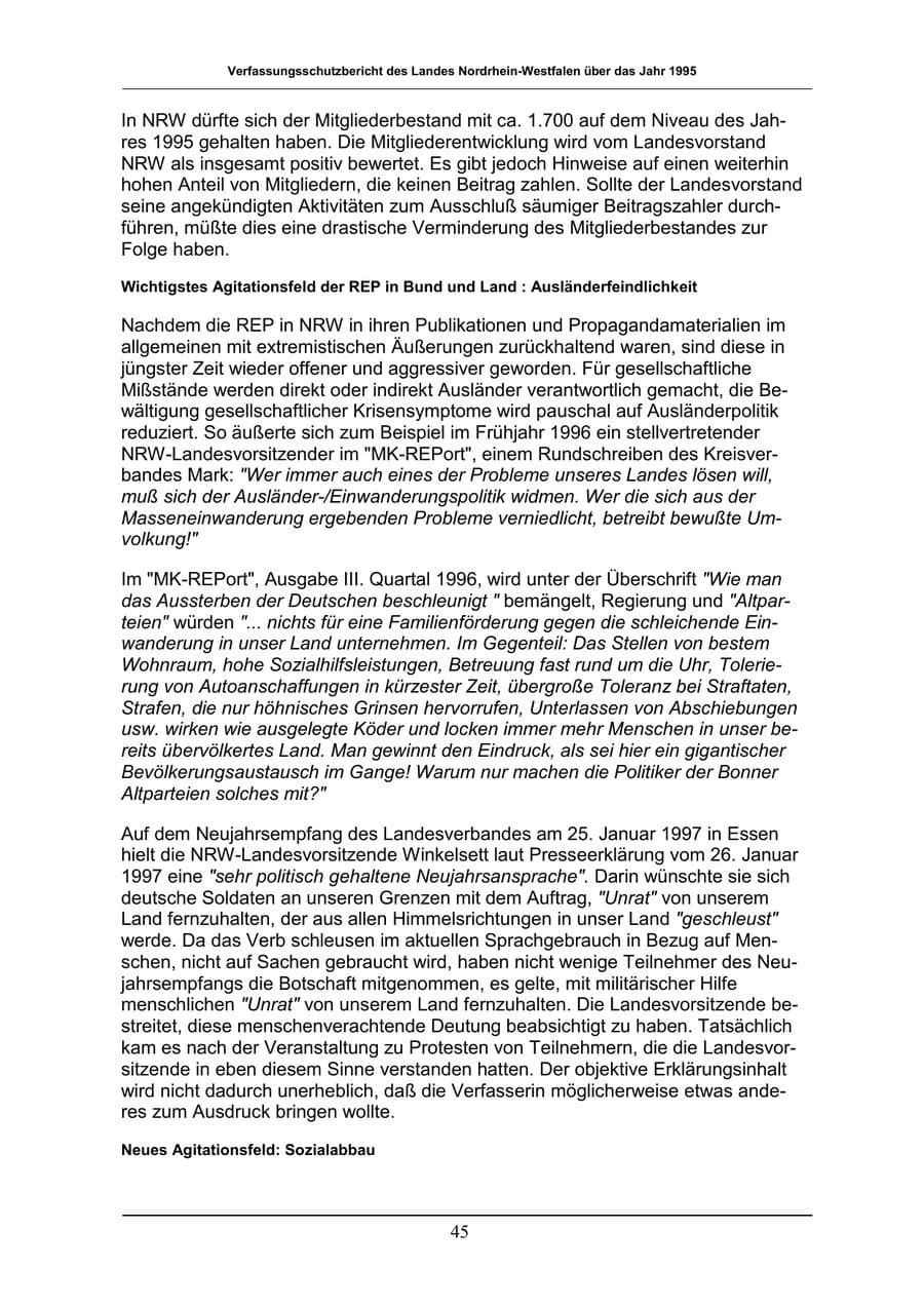 Seite 45 des Verfassungsschutzbericht 1996 Nordrhein-Westfalen