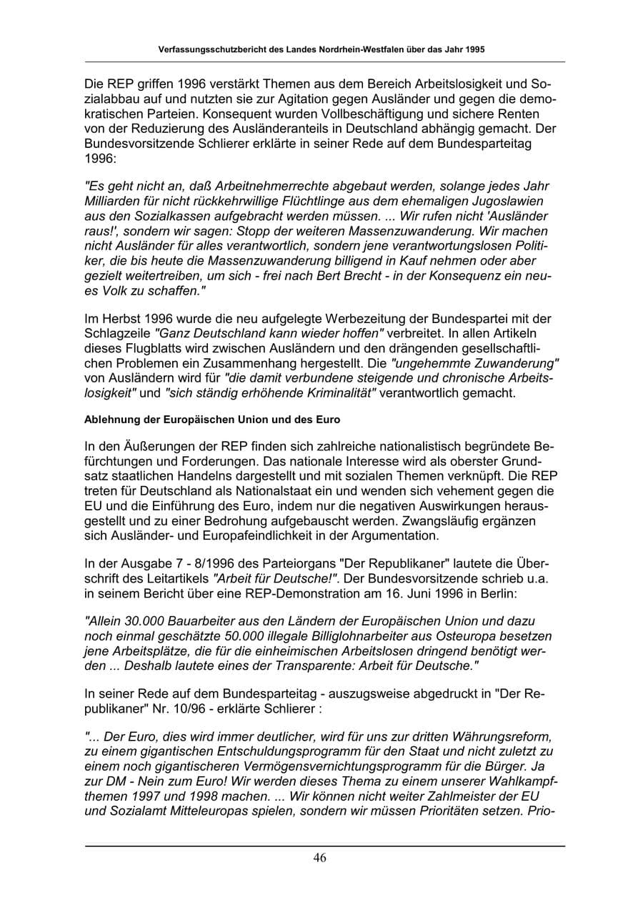 Seite 46 des Verfassungsschutzbericht 1996 Nordrhein-Westfalen