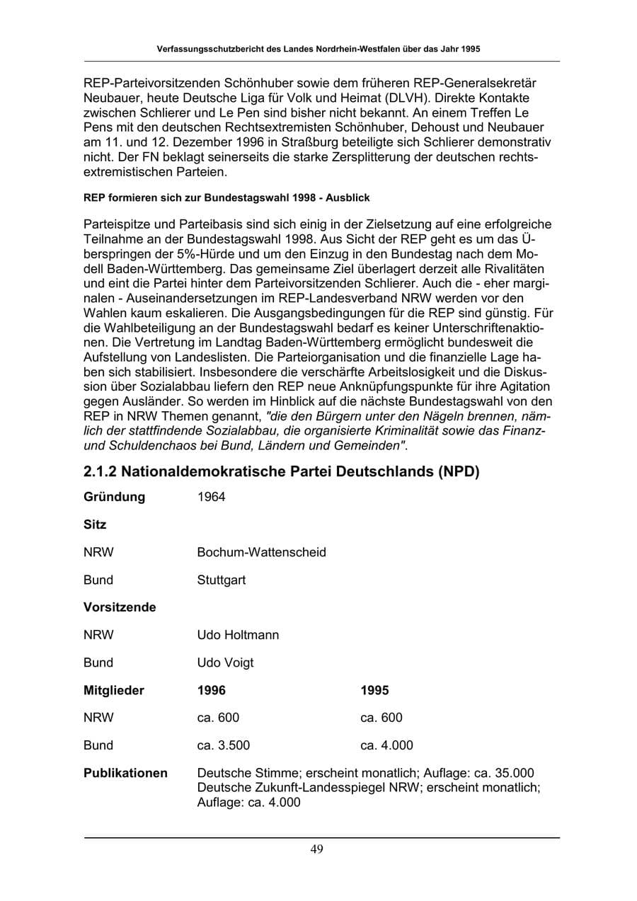 Seite 49 des Verfassungsschutzbericht 1996 Nordrhein-Westfalen