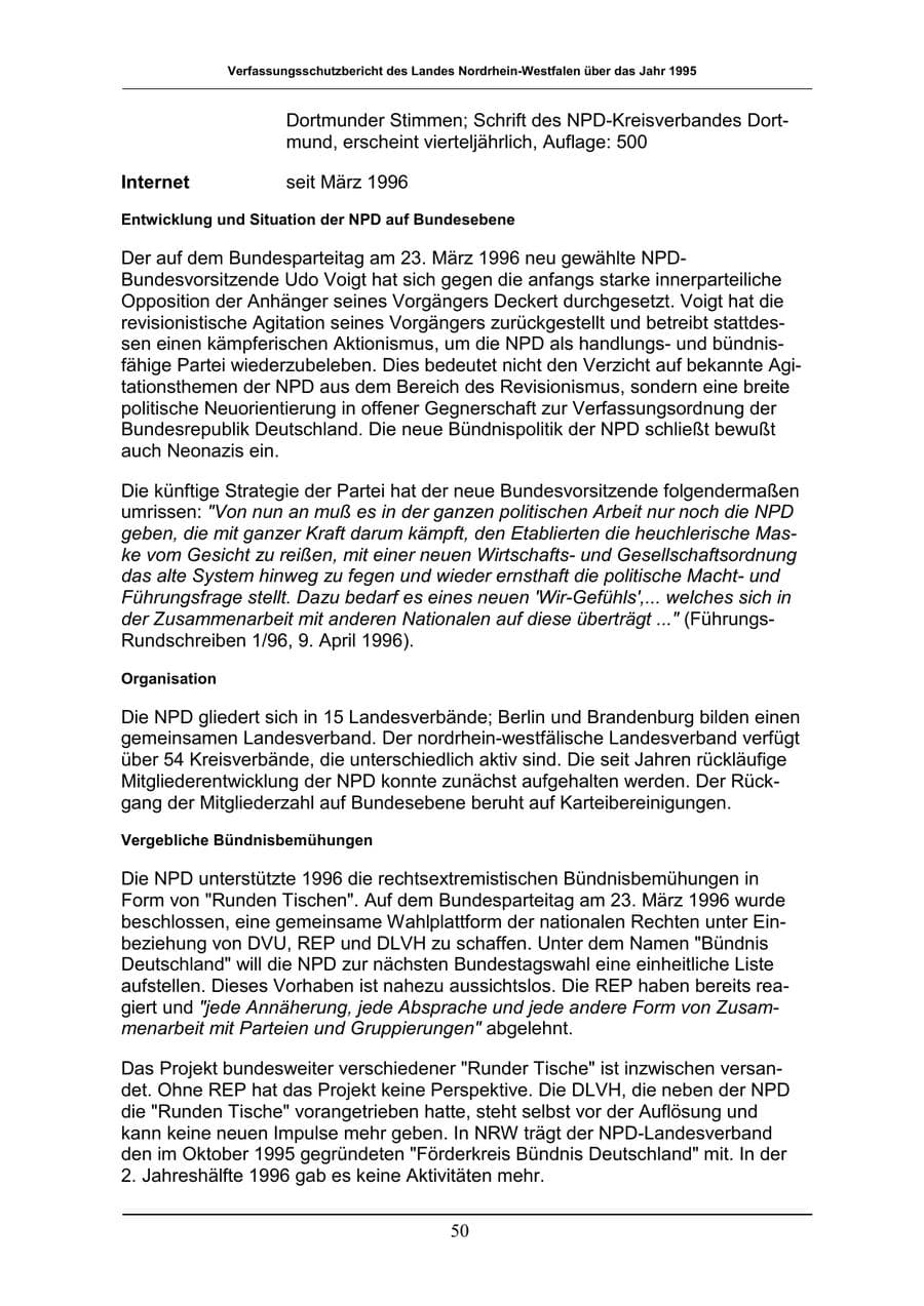 Seite 50 des Verfassungsschutzbericht 1996 Nordrhein-Westfalen