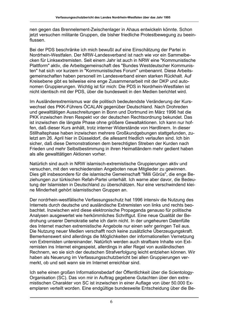 Seite 6 des Verfassungsschutzbericht 1996 Nordrhein-Westfalen
