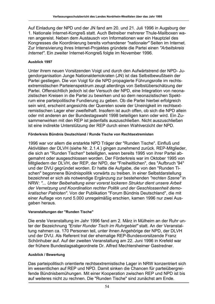 Seite 54 des Verfassungsschutzbericht 1996 Nordrhein-Westfalen