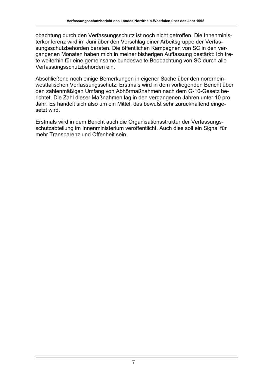 Seite 7 des Verfassungsschutzbericht 1996 Nordrhein-Westfalen