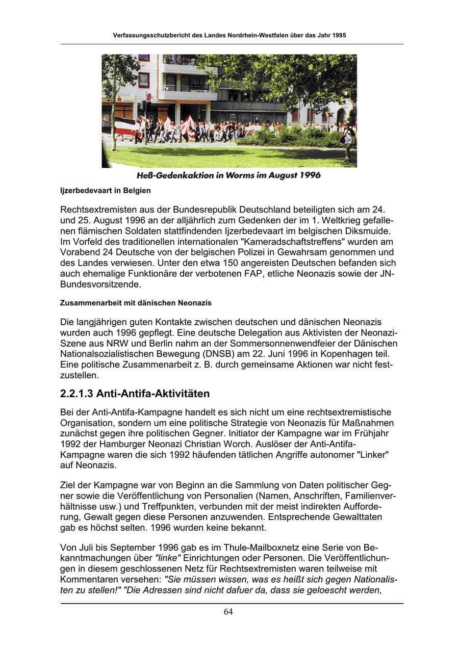 Seite 64 des Verfassungsschutzbericht 1996 Nordrhein-Westfalen