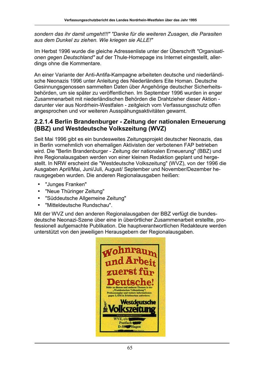 Seite 65 des Verfassungsschutzbericht 1996 Nordrhein-Westfalen