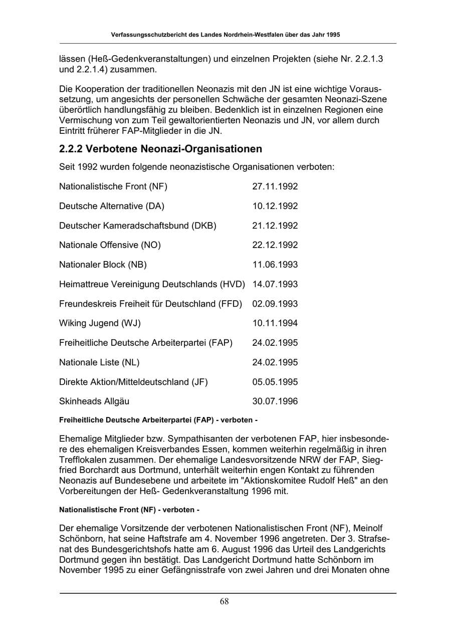 Seite 68 des Verfassungsschutzbericht 1996 Nordrhein-Westfalen