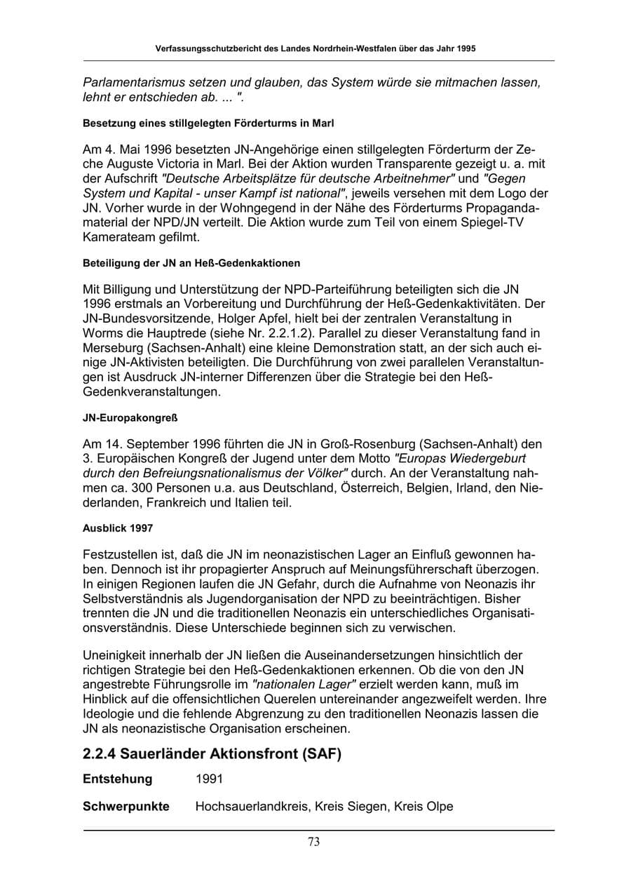 Seite 73 des Verfassungsschutzbericht 1996 Nordrhein-Westfalen