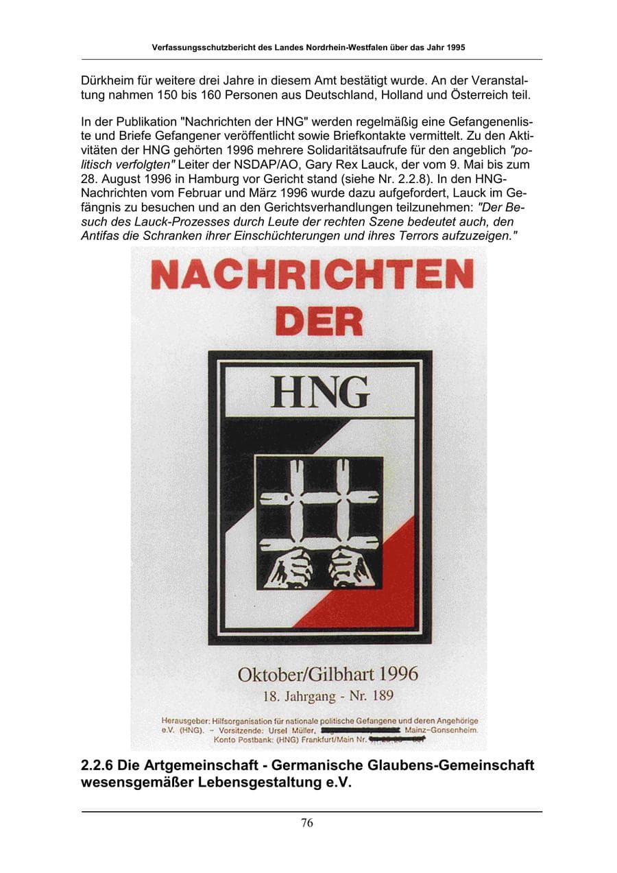 Seite 76 des Verfassungsschutzbericht 1996 Nordrhein-Westfalen