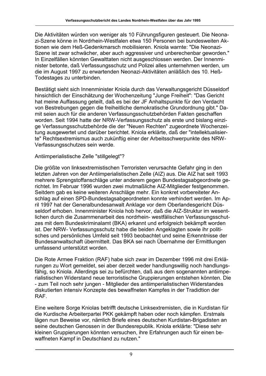 Seite 9 des Verfassungsschutzbericht 1996 Nordrhein-Westfalen
