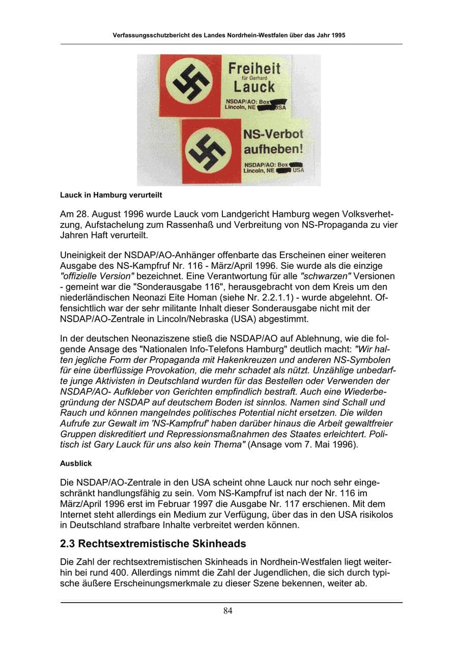 Seite 84 des Verfassungsschutzbericht 1996 Nordrhein-Westfalen
