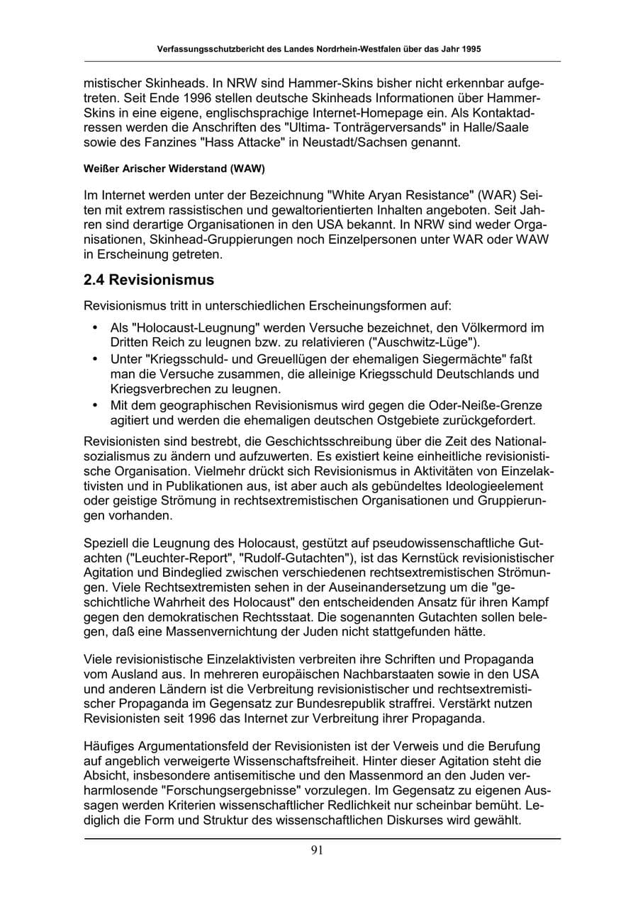 Seite 91 des Verfassungsschutzbericht 1996 Nordrhein-Westfalen