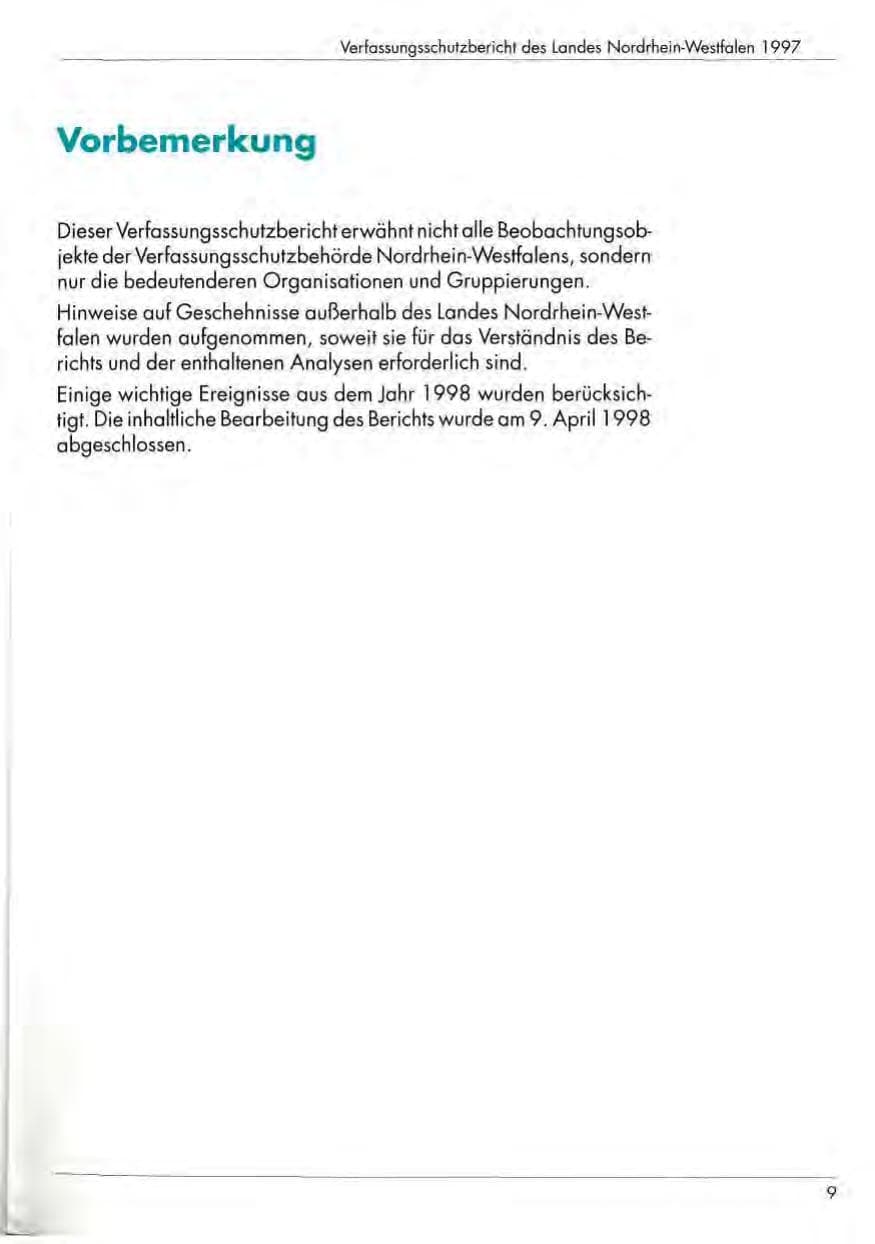 Seite 11 des Verfassungsschutzbericht 1997 Nordrhein-Westfalen