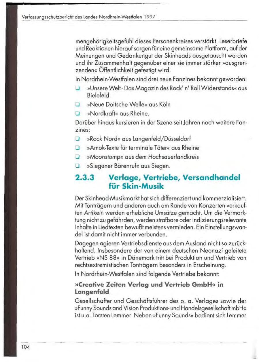 Seite 106 des Verfassungsschutzbericht 1997 Nordrhein-Westfalen