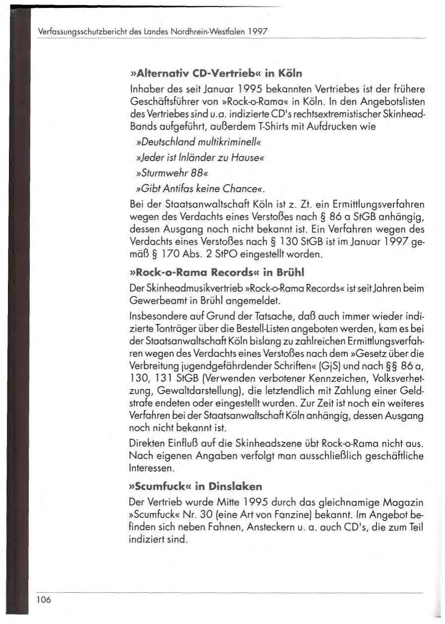 Seite 108 des Verfassungsschutzbericht 1997 Nordrhein-Westfalen