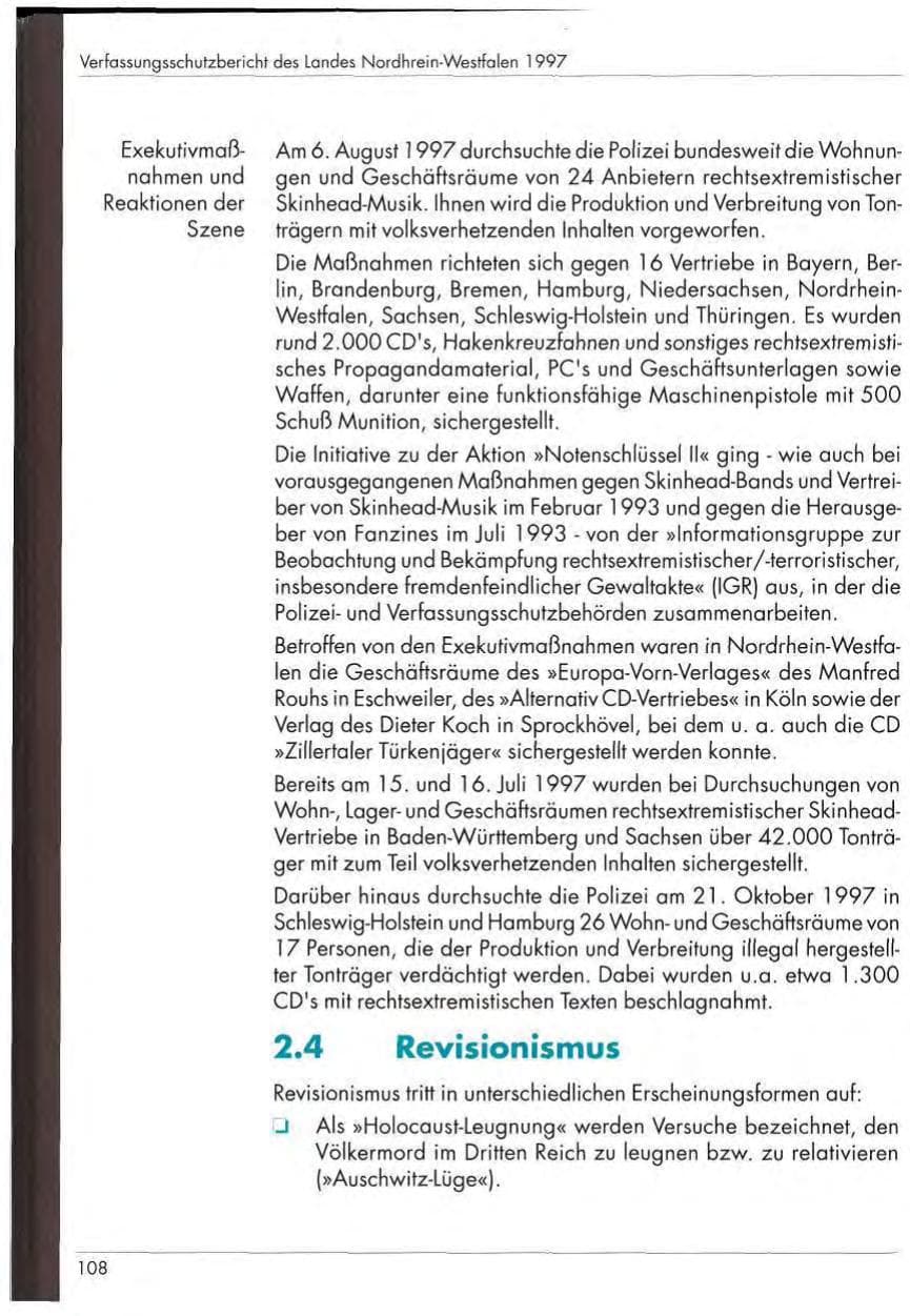 Seite 110 des Verfassungsschutzbericht 1997 Nordrhein-Westfalen