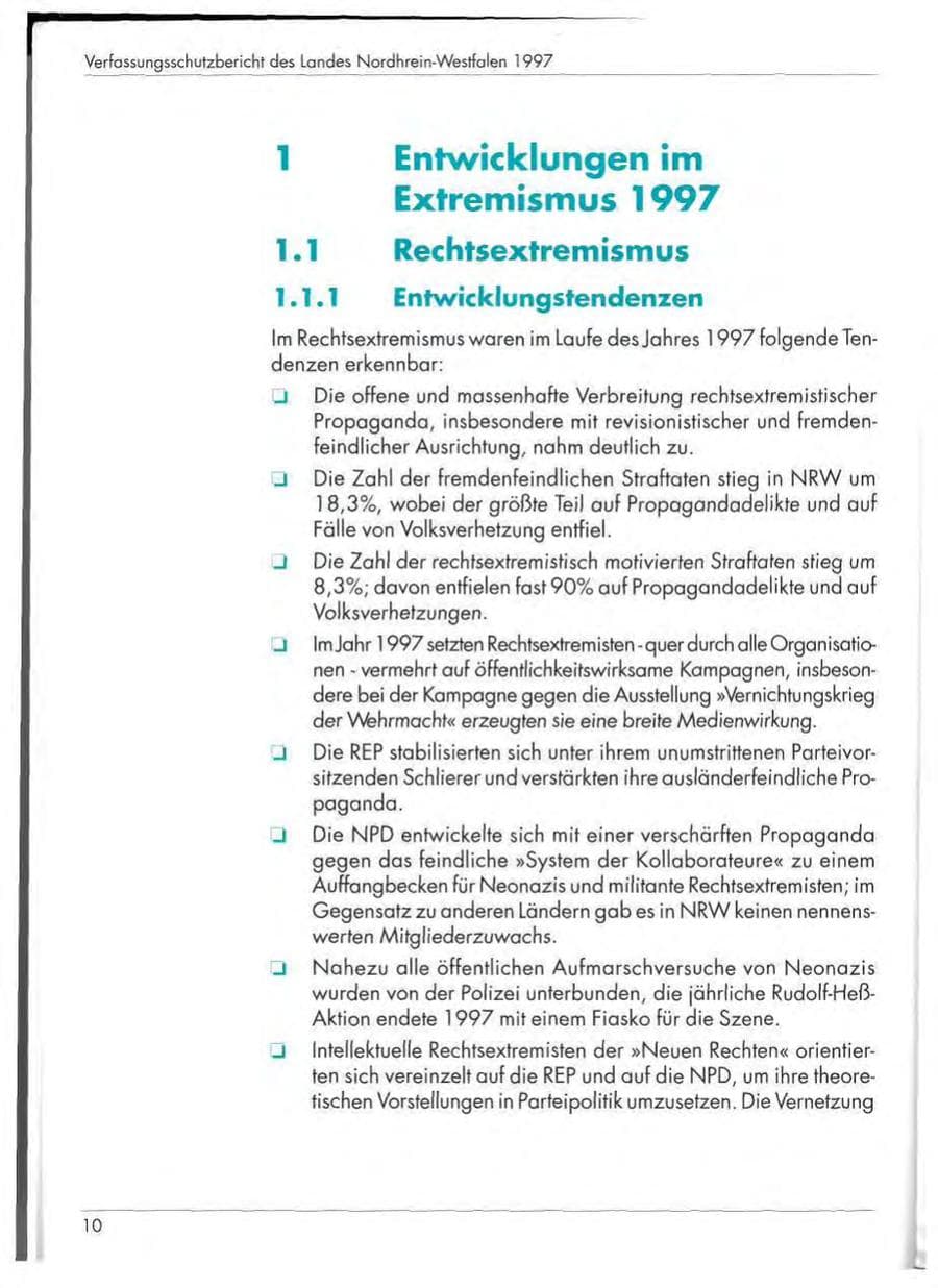 Seite 12 des Verfassungsschutzbericht 1997 Nordrhein-Westfalen