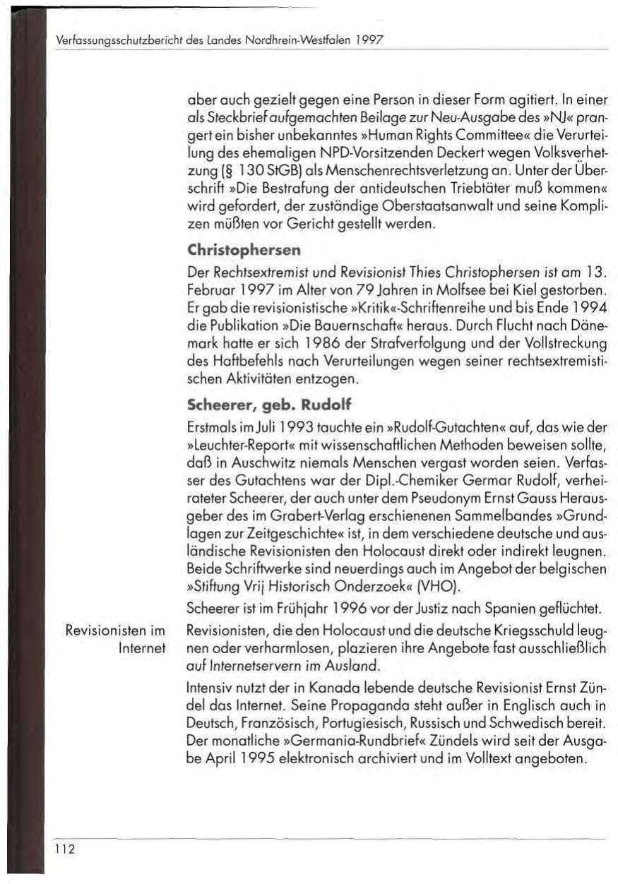 Seite 114 des Verfassungsschutzbericht 1997 Nordrhein-Westfalen