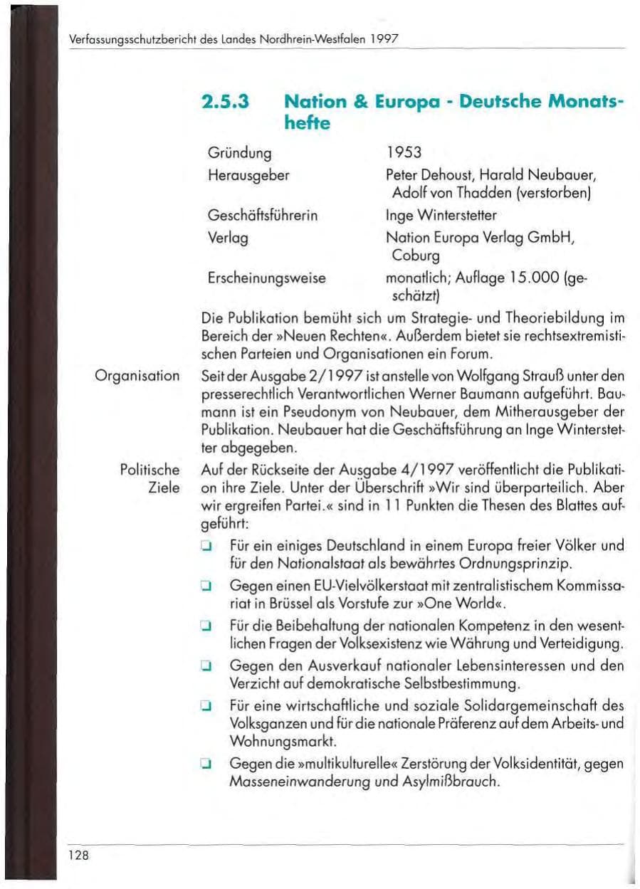 Seite 130 des Verfassungsschutzbericht 1997 Nordrhein-Westfalen