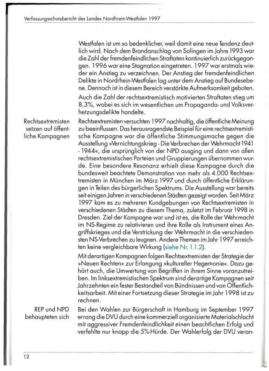 Seite 14 des Verfassungsschutzbericht 1997 Nordrhein-Westfalen
